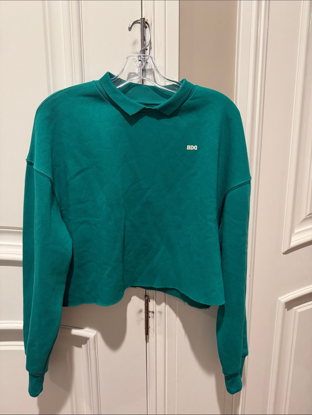 BDG Teal Green Cropped Collared Sweatshirt